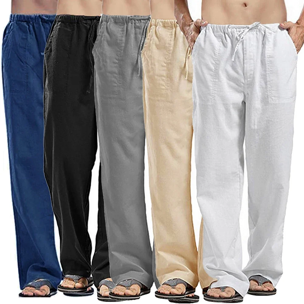Summer Clothing Men Linen - Calças casuais masculinas de linho de