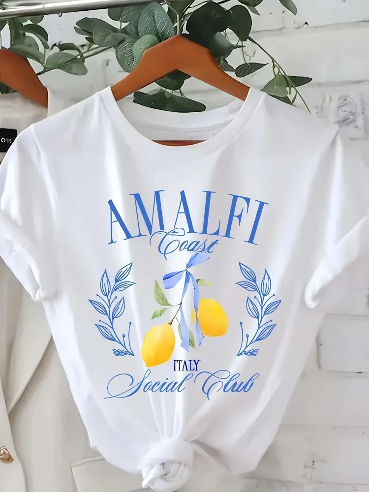 Summer Clothing Aesthetic - Camiseta com estampa de limão, manga