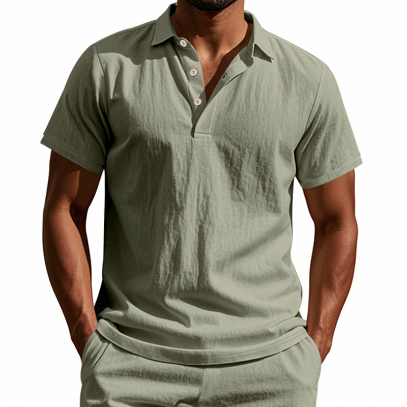 Summer Clothing Men Linen - Camisa POLO de Linho de Alta