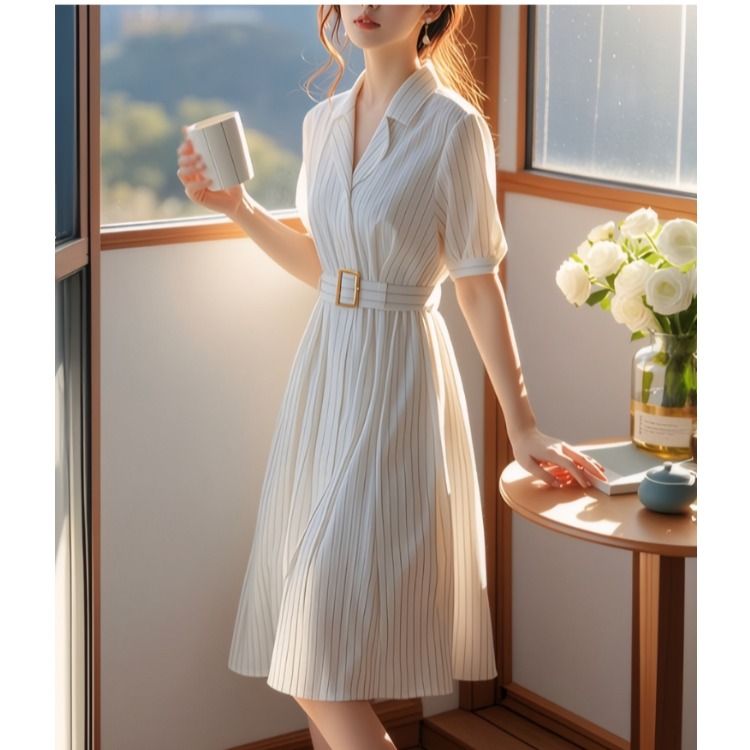 Vestido Listrado de Cintura Al - Summer Line Clothing Brand avaliação e preço